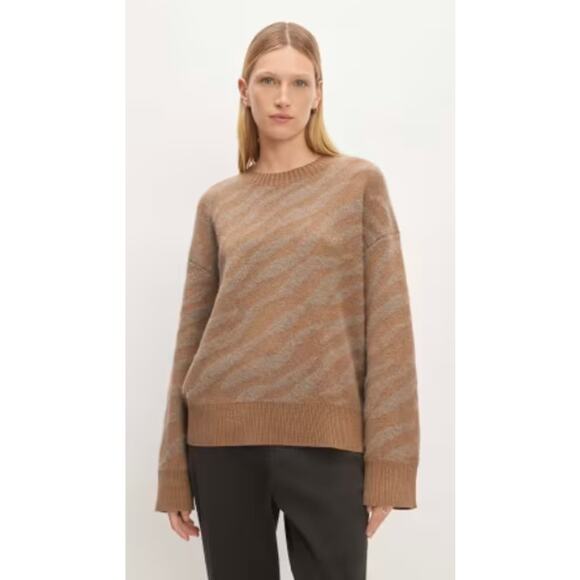 Everlane SZ XS The Alpaca Tiger Jacquard Crewneck Wool Cotton NWT - Picture 1 of 5